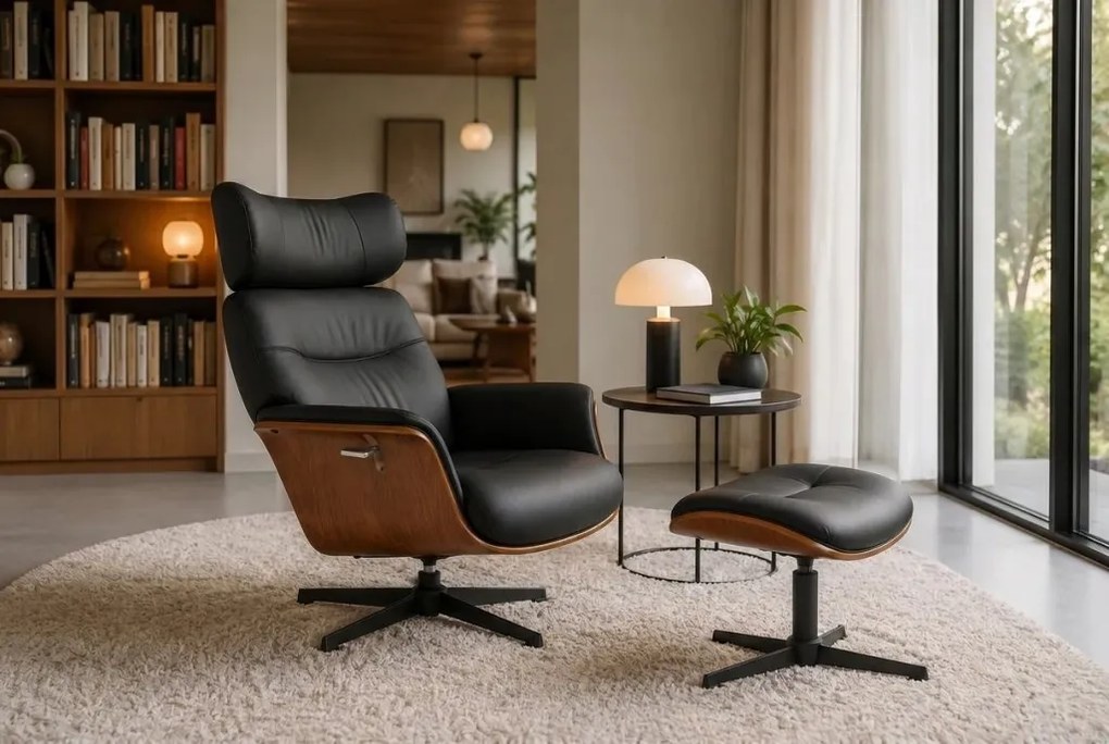 Fotoliu pivotant, functie relax, piele sintetica si furnir de nuc VOGUE