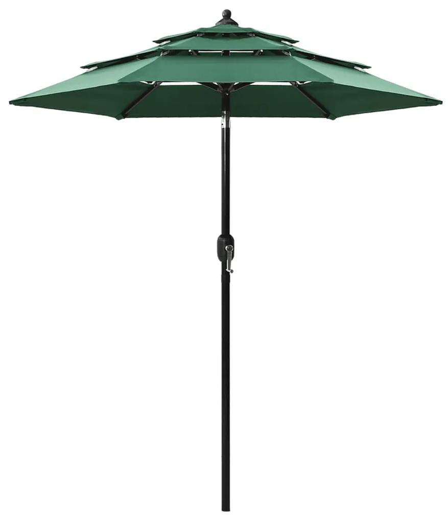 Umbrela de soare 3 niveluri, stalp de aluminiu, verde, 2 m Verde, 2 m