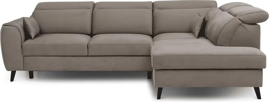 Colțar bej extensibil/cu spațiu de depozitare cu tapițerie din catifea (cu colț pe partea dreaptă/în formă de ”L”) Noble – ELTAP