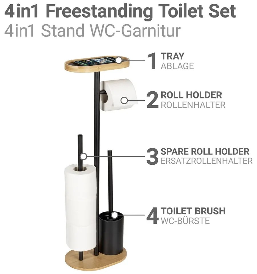 Suport pentru hârtie igienică negru/în culoare naturală din oțel Pomarolo – Wenko