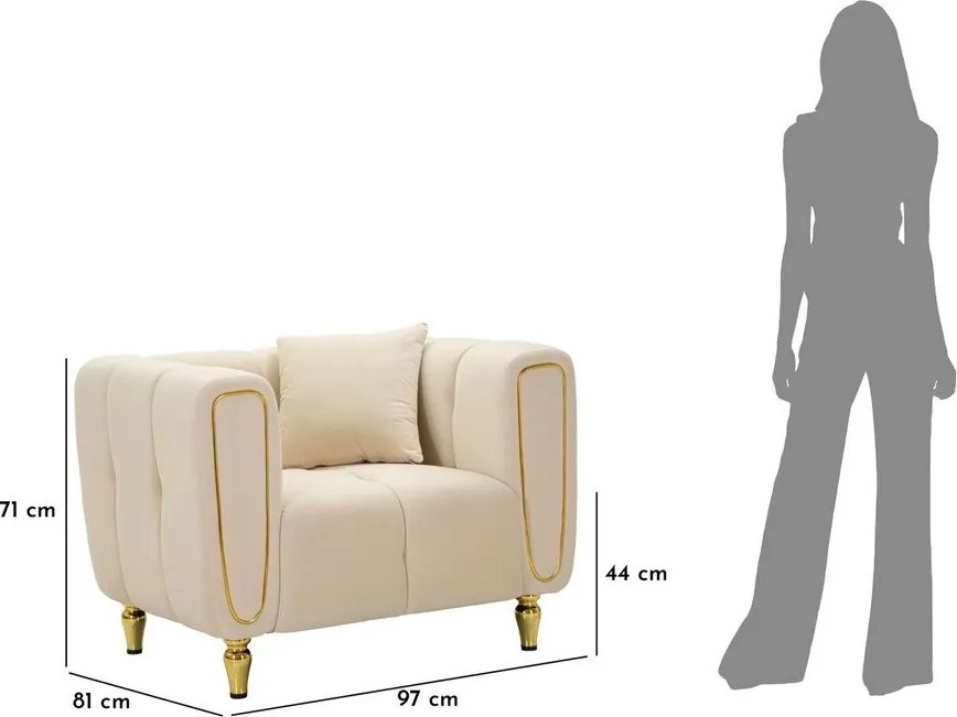 Fotoliu crem cu tapițerie din catifea Alma – Mauro Ferretti