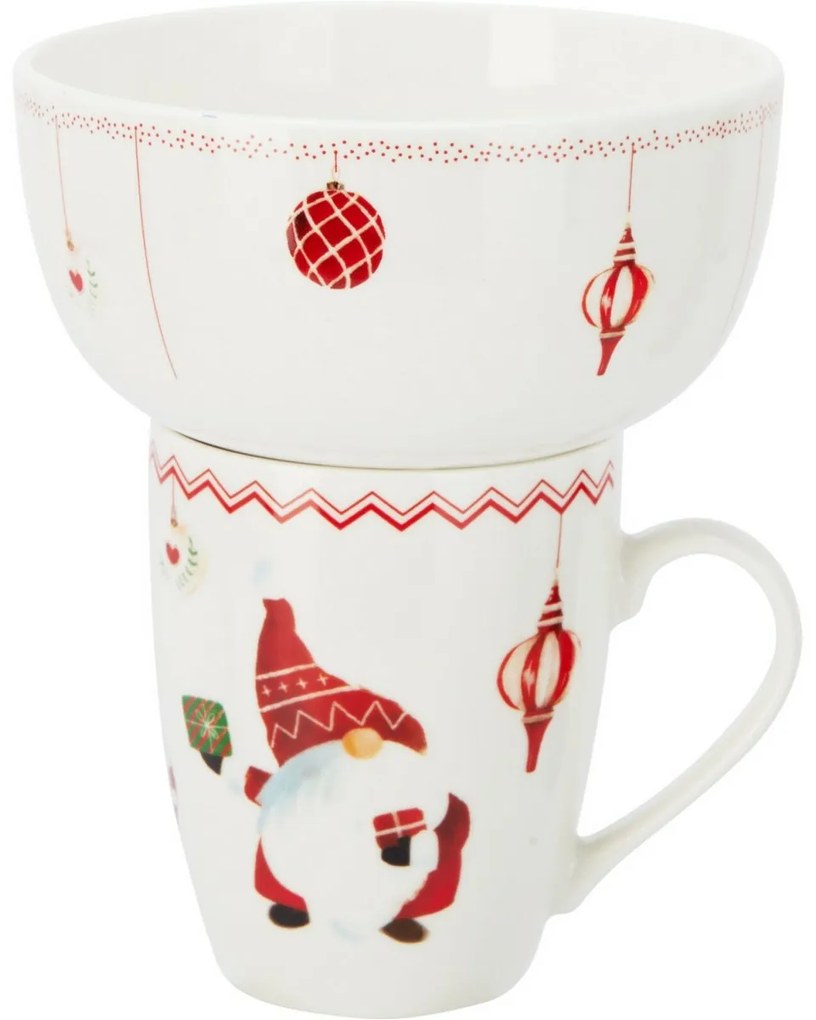 Set of porcelain mug and bowl Christmas elf