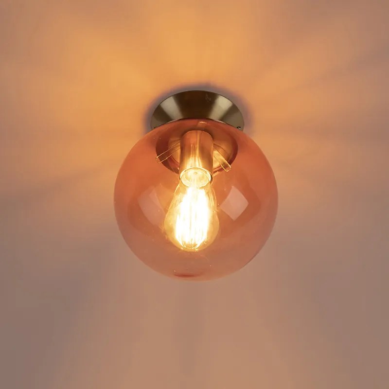 Plafonieră Art Deco din alamă cu sticlă roz - Pallon