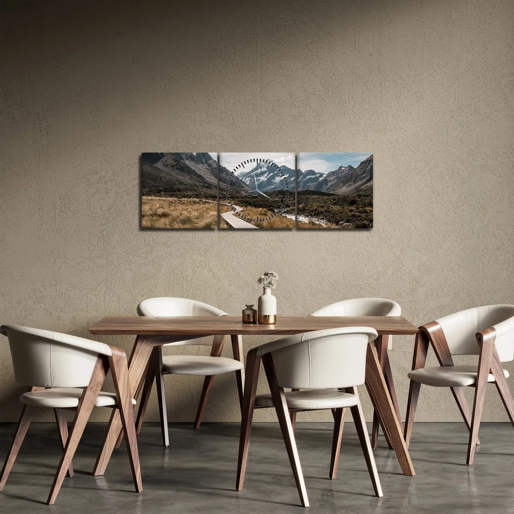 Tablou - Poteca în valea muntelui Mt. Cook (cu ceas) (90x30 cm)