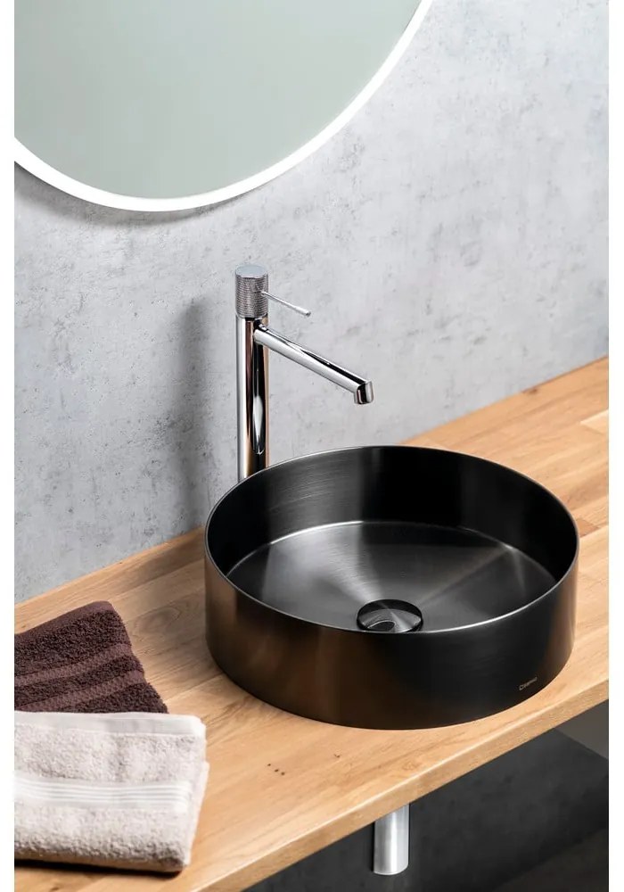 Chiuvetă neagră rotundă din oțel inoxidabil ø 38 cm Aurum – Sapho
