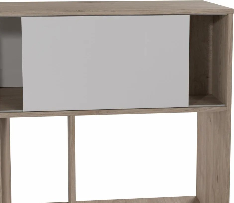 Birou de colt cu biblioteca in decor de stejar Jackson Hickory, EFREM PLUS