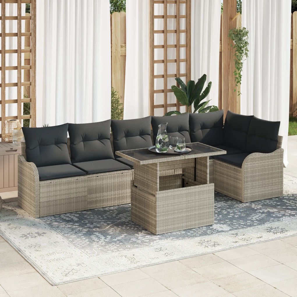 vidaXL Set de canapele pentru grădină 7 pcs Gri deschis Rattan poli