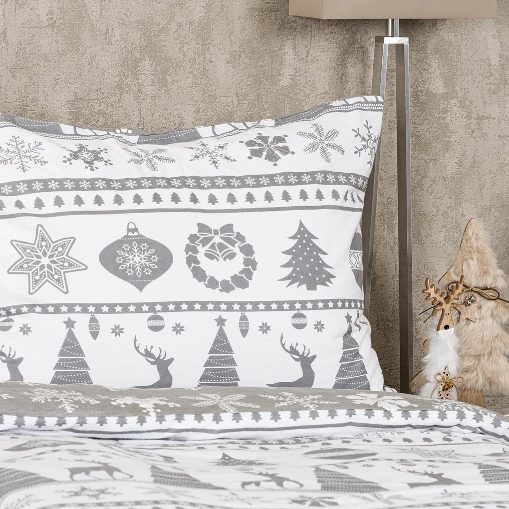 Lenjerie de pat din bumbac flanelCrăciun 4Home Christmas Time, gri, 140 x 200 cm, 70 x 90 cm