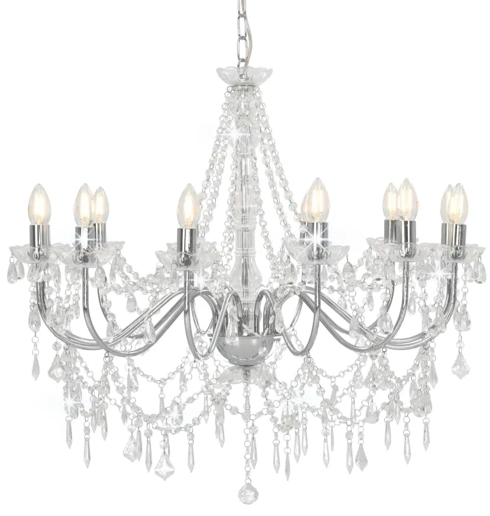 vidaXL Candelabru cu mărgele, argintiu, 12 becuri x E14