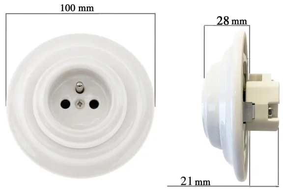 Bohemia-Design - Priză retro din porțelan pentru uz casnic, cu ramă, 250V/16A, albă