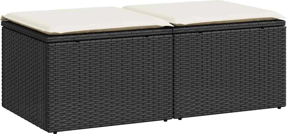 vidaXL Set canapele grădină perne 2 piese negru, poliratan/lemn acacia