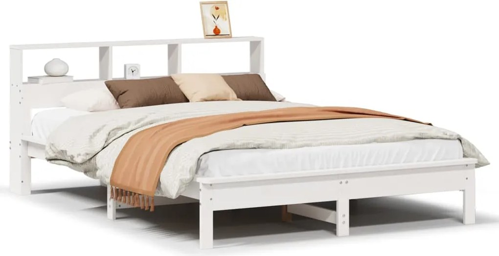vidaXL Cadru de pat fără saltea, alb, 140x190 cm, lemn masiv de pin
