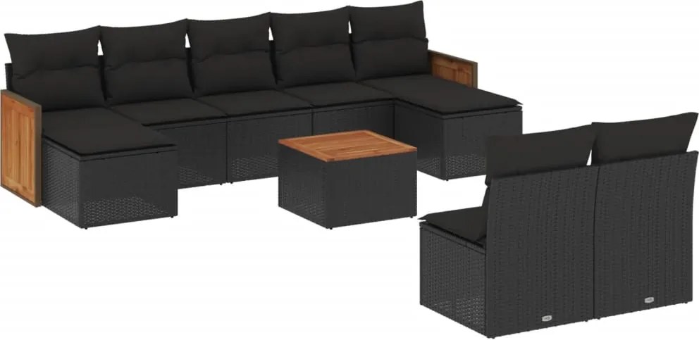 vidaXL Set canapele de grădină cu perne, 10 piese, negru, poliratan