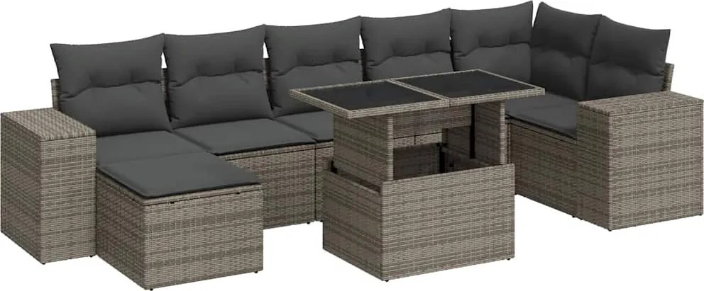 vidaXL Set canapele de grădină cu perne, 8 piese, gri, poliratan