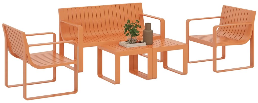 Outsunny Set de Mobilier de Grădină din 5 Piese cu Canapea, 2 Scaune și 2 Mese, 122x60,5x70 cm, Portocaliu | Aosom Romania