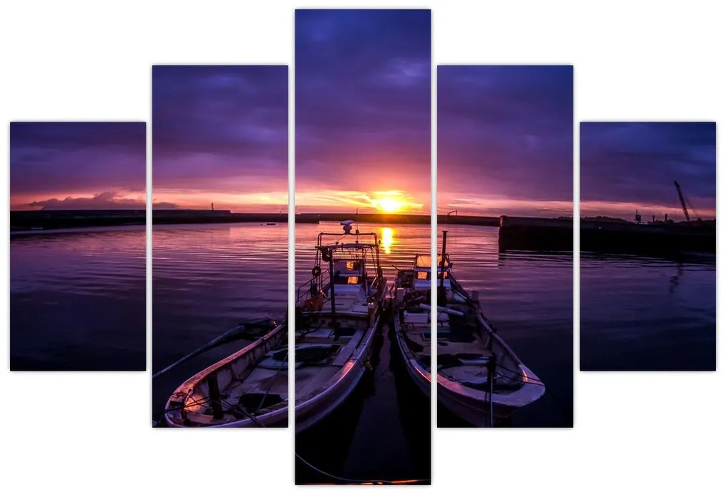 Tablou cu barci pescărești în port (150x105 cm)