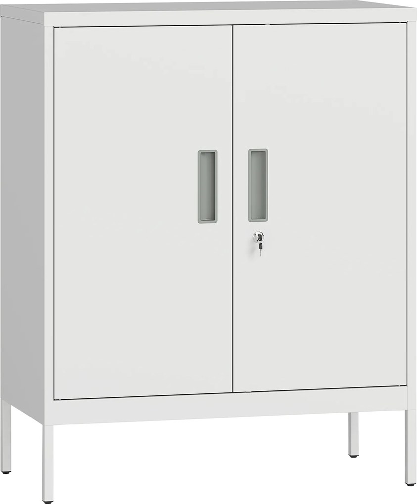 HOMCOM Dulap de Birou din Oțel cu 2 Rafturi Reglabile cu Sistem de Încuiere și 2 Chei, 80x40x100 cm, Alb | Aosom Romania
