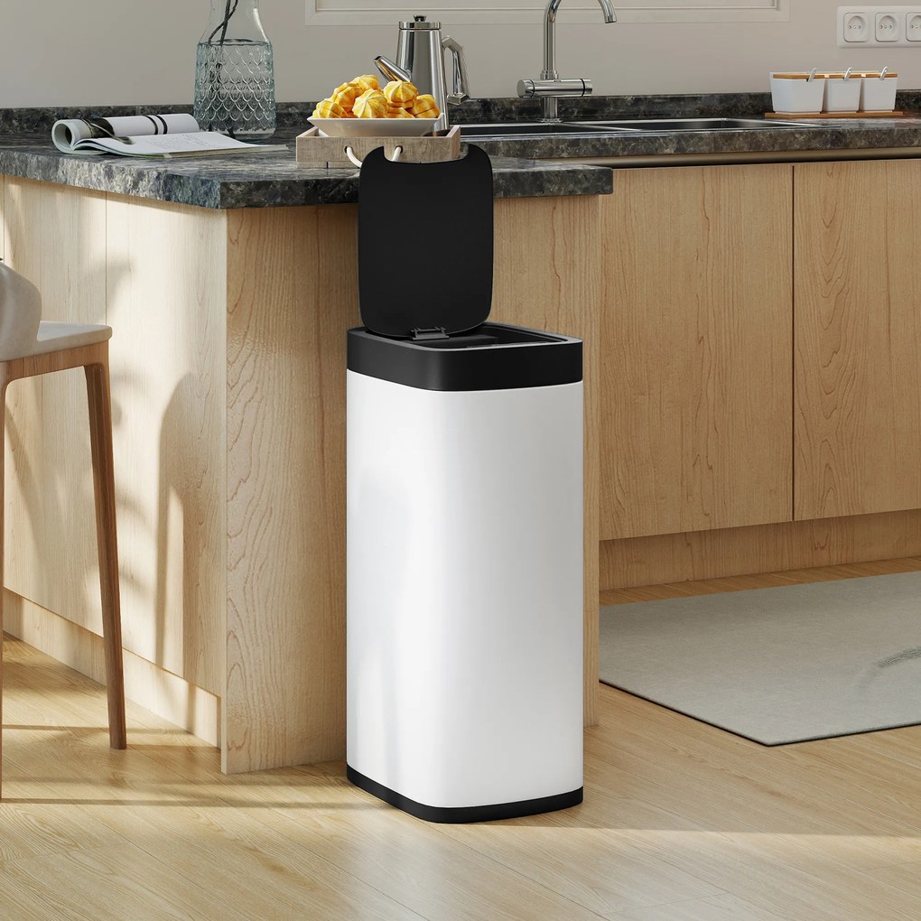 HOMCOM Coș de gunoi de bucătărie automat 50 L, coș cu senzor de mișcare, funcționează pe baterii, 26,5x35,5x68 cm, crem | Aosom Romania