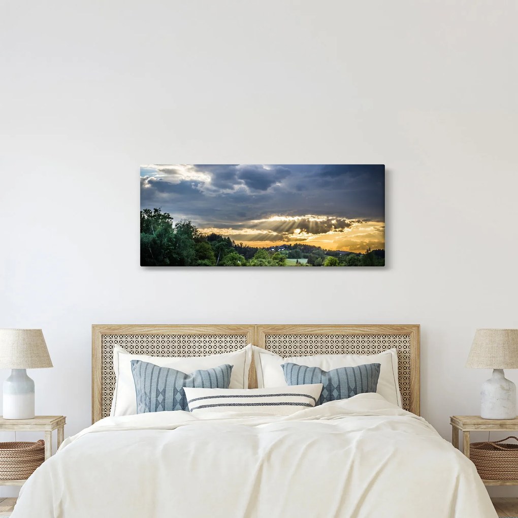 Tablou cu peisaj și raze de soare (120x50 cm)