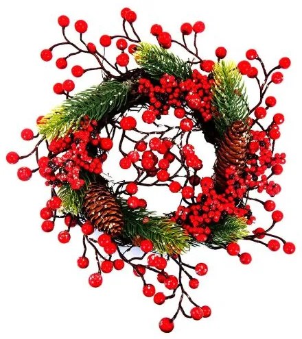 Decoratiune Craciun, coroana cu crengute si conuri, 33 cm