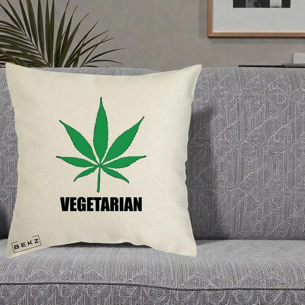 Perna Decorativa Vegetarian cu Frunza, 40x40 cm, Ecru, Husa Detasabila, Perna Inclusa, BEKZ®
