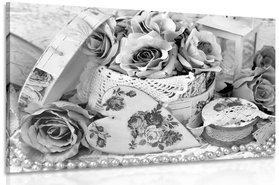 Tablou stilul vintage romantic în design alb-negru