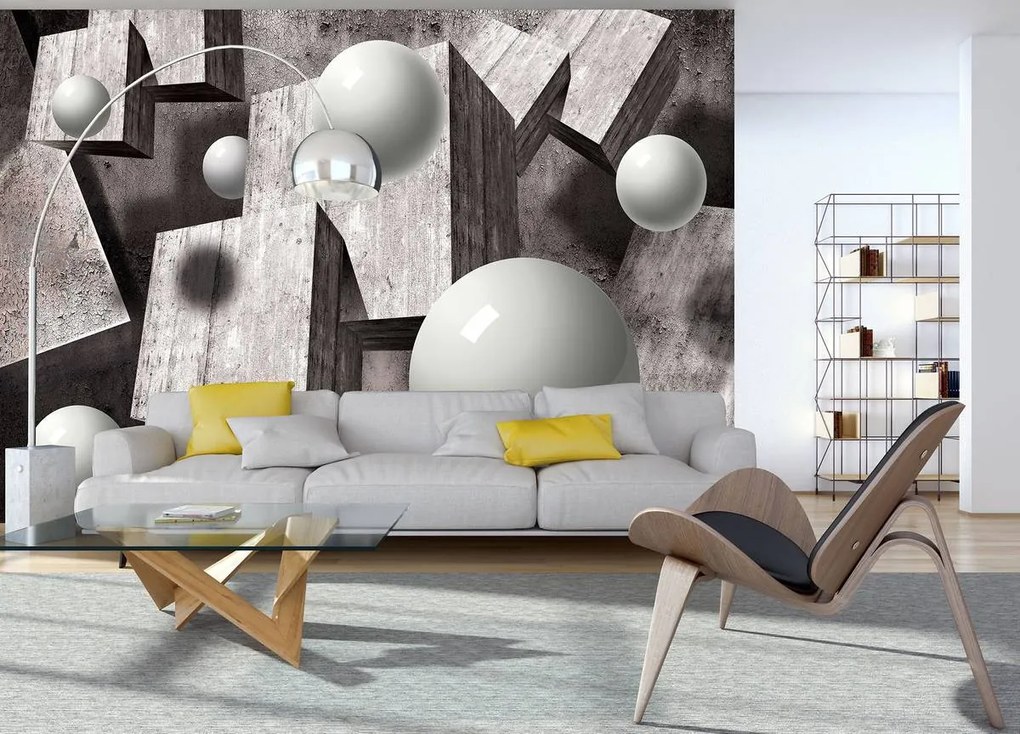 Fototapet - Elemente 3D geometrice gri (254x184 cm)