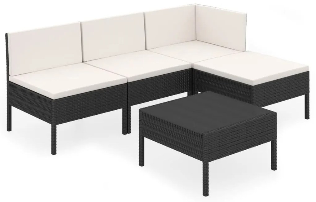 3094364 vidaXL Set mobilier de grădină cu perne, 5 piese, negru, poliratan