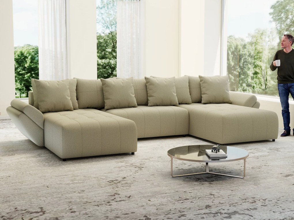 Colțar extensibil dumonde cu ladă de depozitare si sezut confortabil din spuma high-density, Berlin U Enjoy Camel 380x180 cm