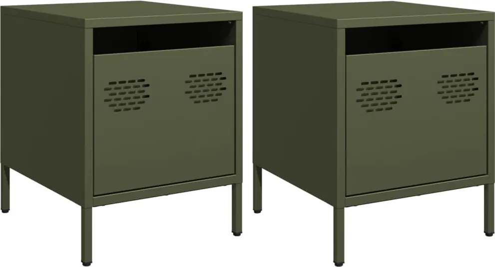 vidaXL Noptiere, 2 buc., verde olive, 35x39x43,5 cm, oțel