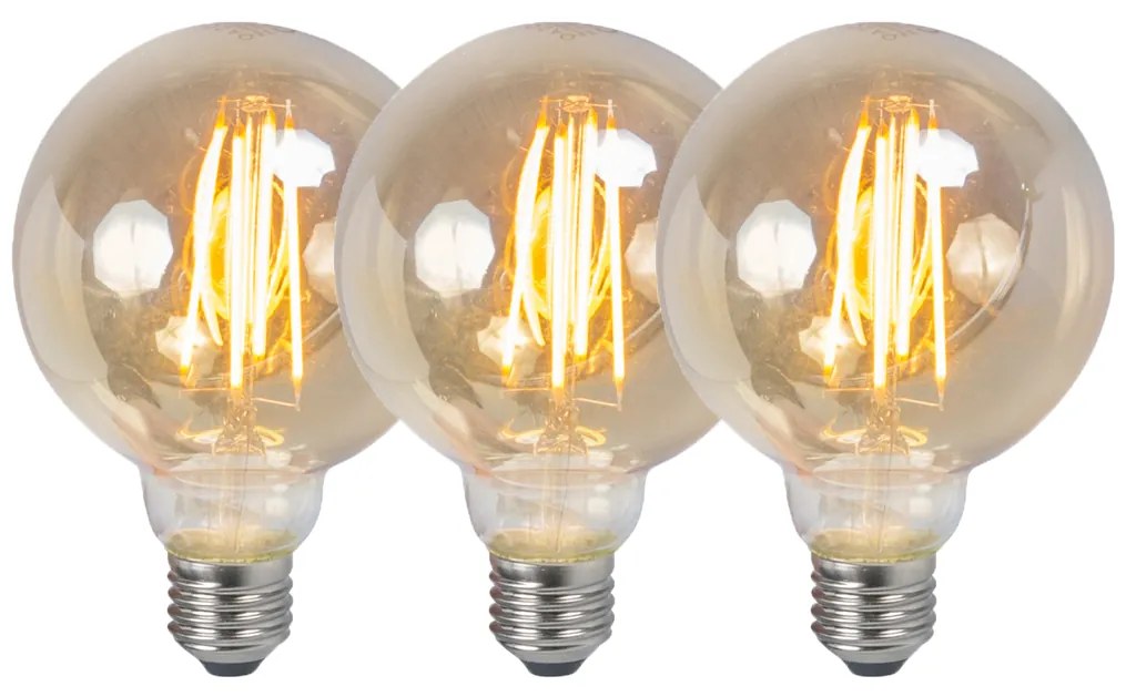 Set de 3 becuri LED E27 dimabile G95 fumurii 5W 380lm 2200K