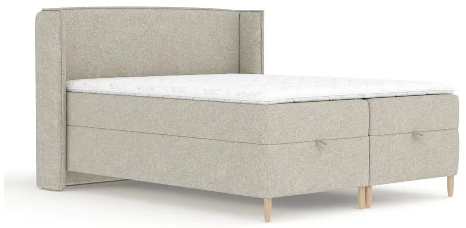 Pat boxspring gri deschis cu spațiu de depozitare 180x200 cm Monpelli – Maison de Rêve