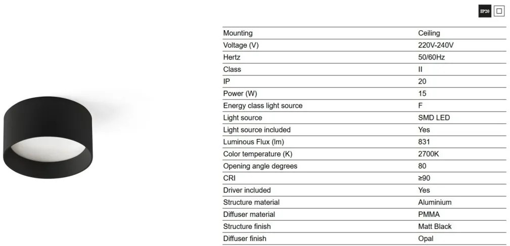 Spot LED aplicat tavan MIZU 15W negru