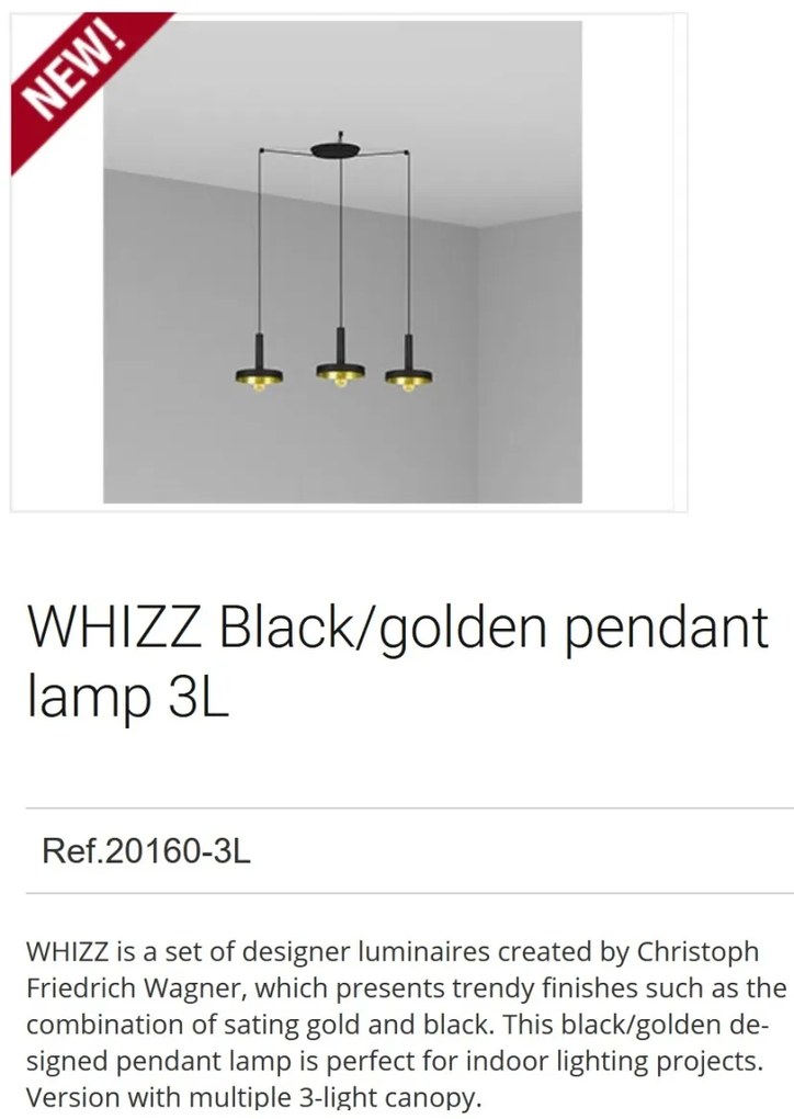 Lustra cu 3 Pendule design modern WHIZZ negru/auriu