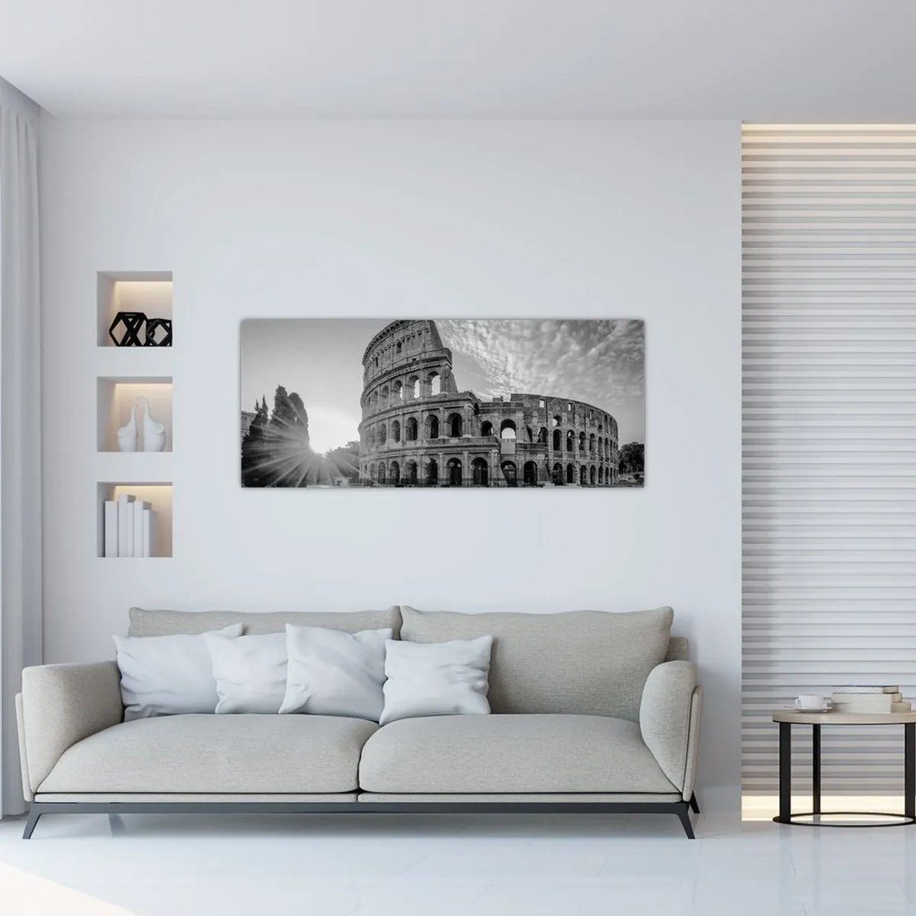 Tablou - Colosseum din Roma, alb-negru (120x50 cm)