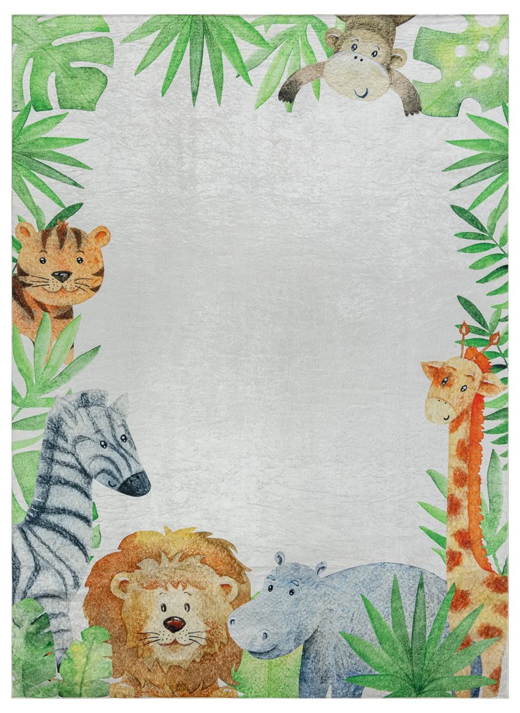 BAMBINO 54090 covor lavabil Animale, Africa pentru copii anti-alunecare - alb / verde