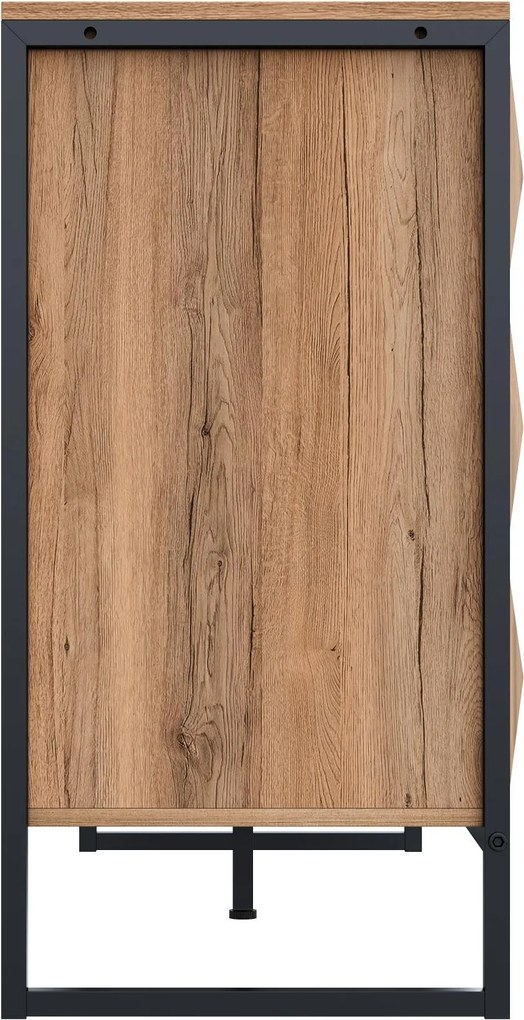 Bufet cu 6 sertare, cadru metalic negru și fronturi de sertare geometrice, 120x40x80 cm, Culoare naturală