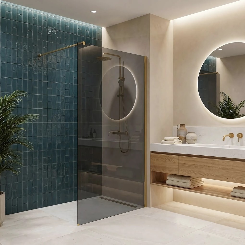 Paravan de dus Rea Flexi Grey / Brush Gold 80