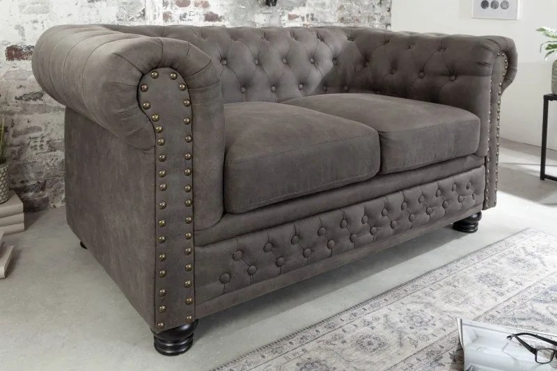 Canapea clasica stil englezesc Chesterfield II 2 locuri, vintage gri taupe