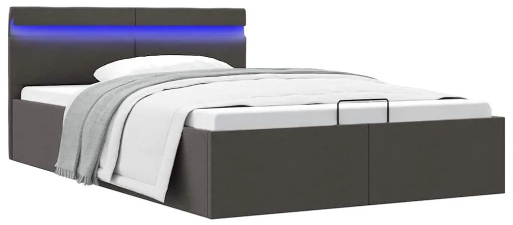 vidaXL Cadru pat hidraulic cu LED, gri închis, 140x200 cm, textil