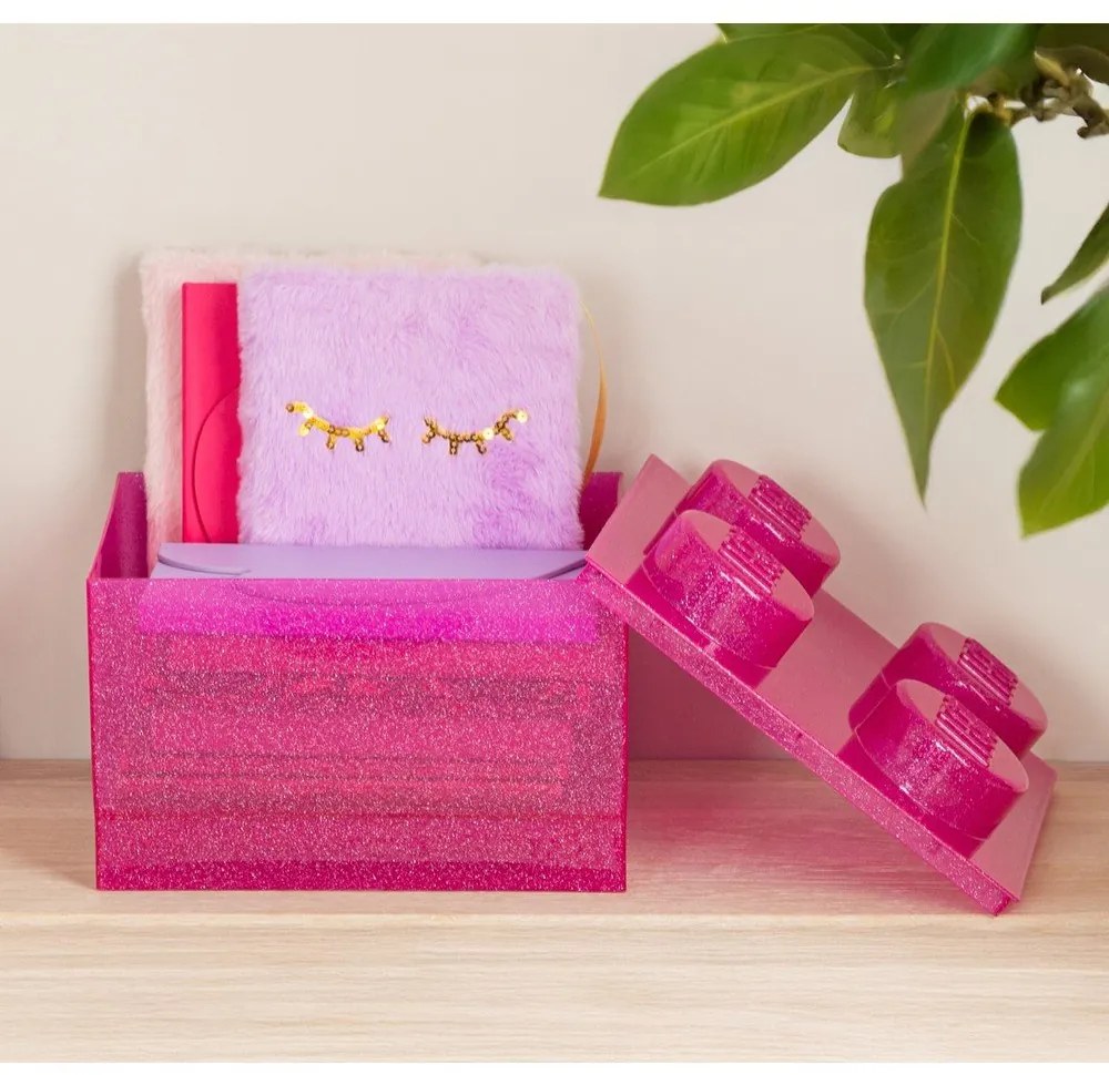 Cutie de depozitare pentru copii roz din plastic 25x25x18 cm – LEGO®