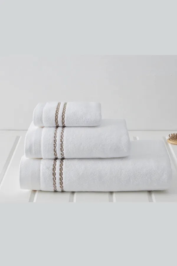 Prosop CHAINE 50 x100 cm Alb – Broderie albastră