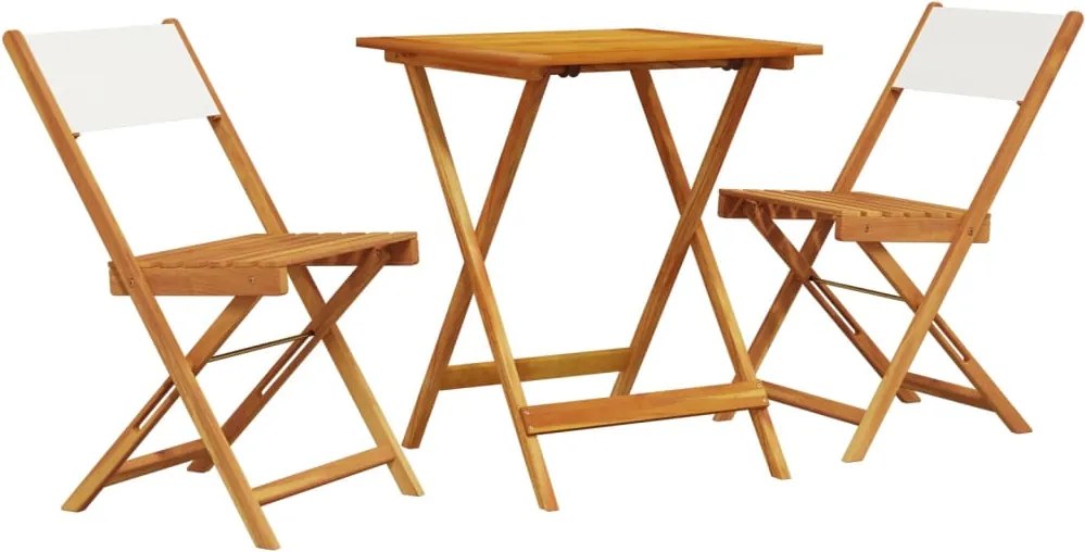vidaXL Set mobilier bistro, 3 piese, textil alb crem/lemn masiv