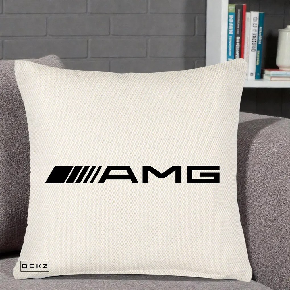 Perna Personalizata cu emblema Mercedes-AMG, 40x40 cm, Crem Reliefat, Husa Detasabila, Perna Inclusa, BEKZ®