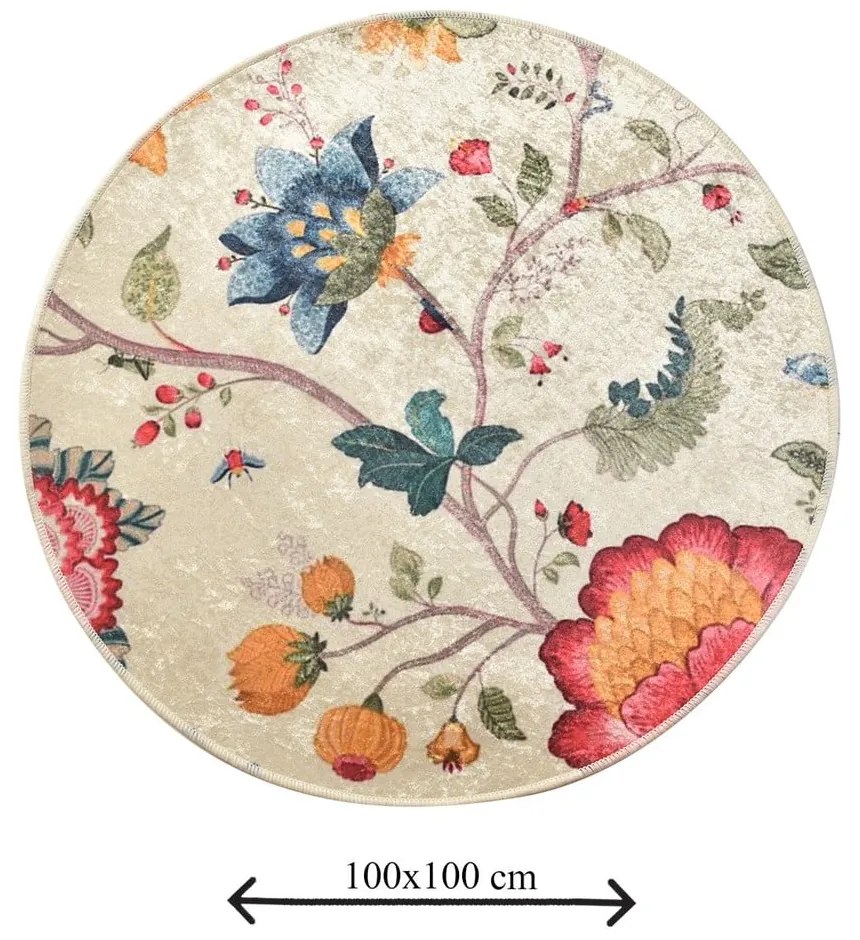 Covoraș de baie bej din catifea ø 100 cm Vintage Flower – Foutastic