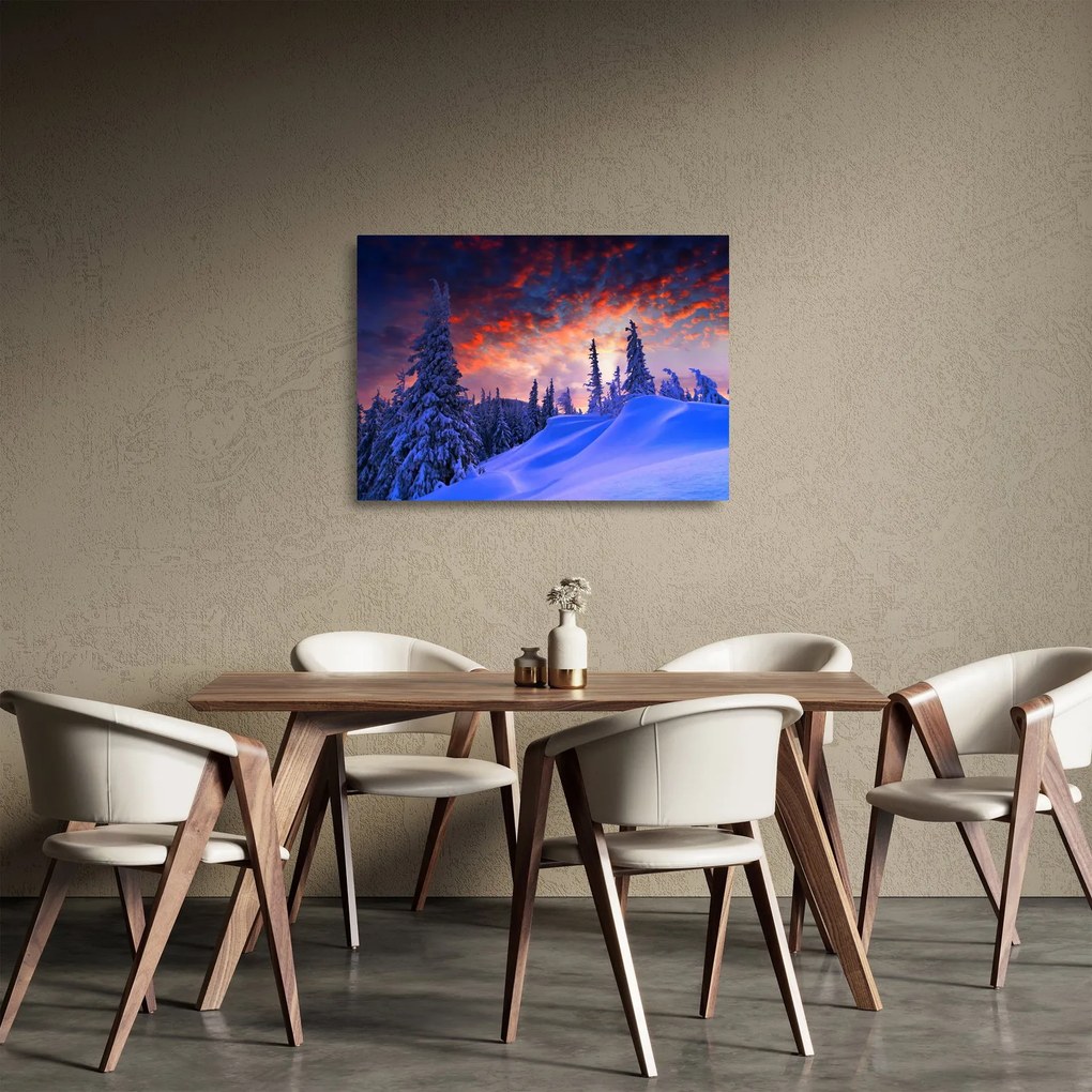 Tablou pe sticlă - Amurg dev iarnă (70x50 cm)
