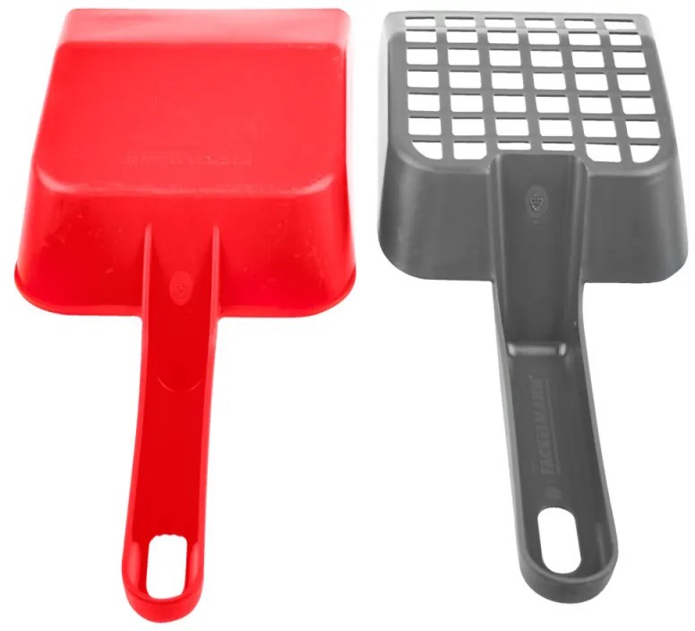 Lopatica 2 in 1 pentru animale Fackelmann 49493, Sita, 28 cm, Plastic, Rosu/gri