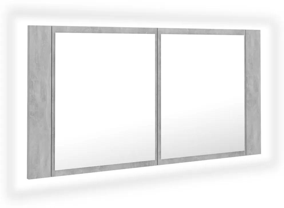 804976 vidaXL Dulap de baie cu oglindă & LED, gri beton, 90x12x45 cm acril