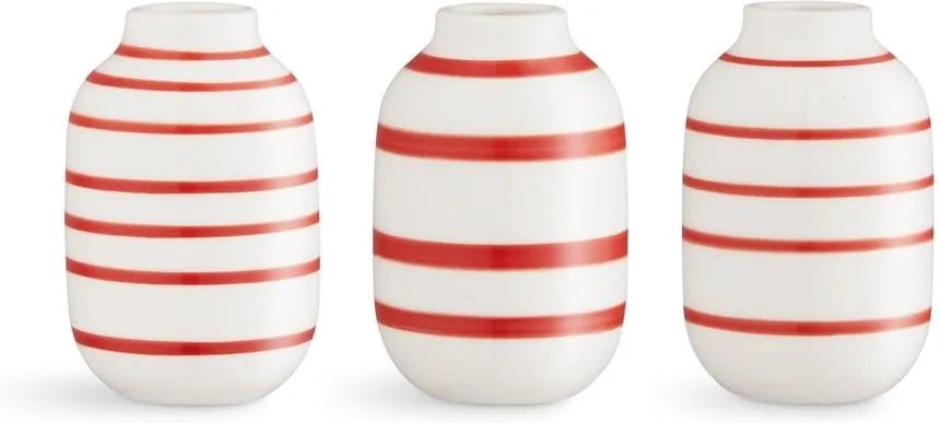 Set 3 vaze mini din porțelan Kähler Design Omaggio, alb-roșu