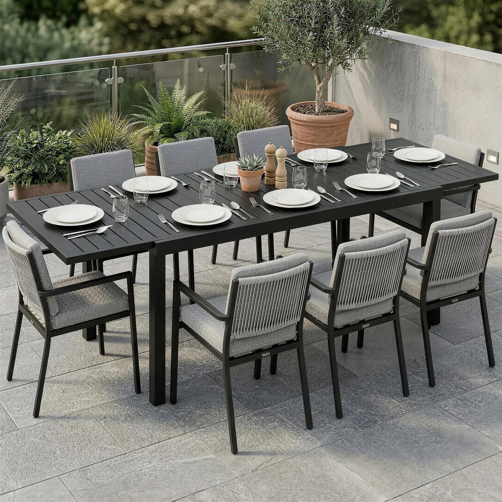 Outsunny Masă de Grădină Extensibilă pentru 6-8 Persoane, Aluminiu cu Blat cu Lamele, Negru | Aosom Romania